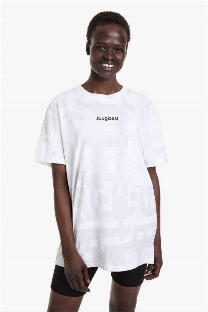 Bavlněné tričko Desigual Sonar I blanco